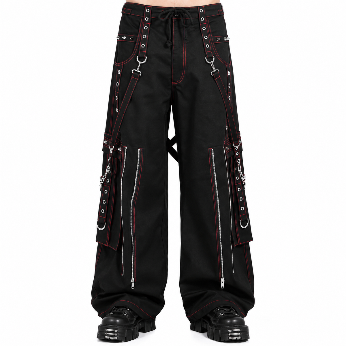 Gothic Mens Black Bondage Red Back Skull Punk Rock Pants