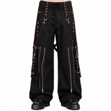 Gothic Mens Black Bondage Red Back Skull Punk Rock Pants