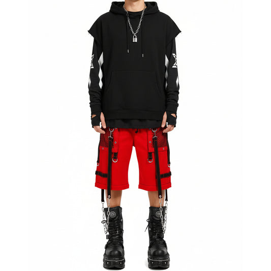 Gothic Bondage Steampunk Rocker Cyber Symbol Shorts Red/Black