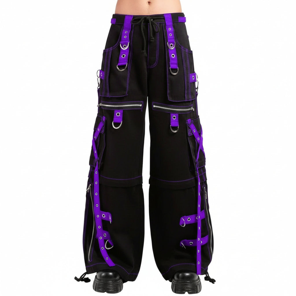 Gothic X-Strap Zip Off Pant Black/Purple