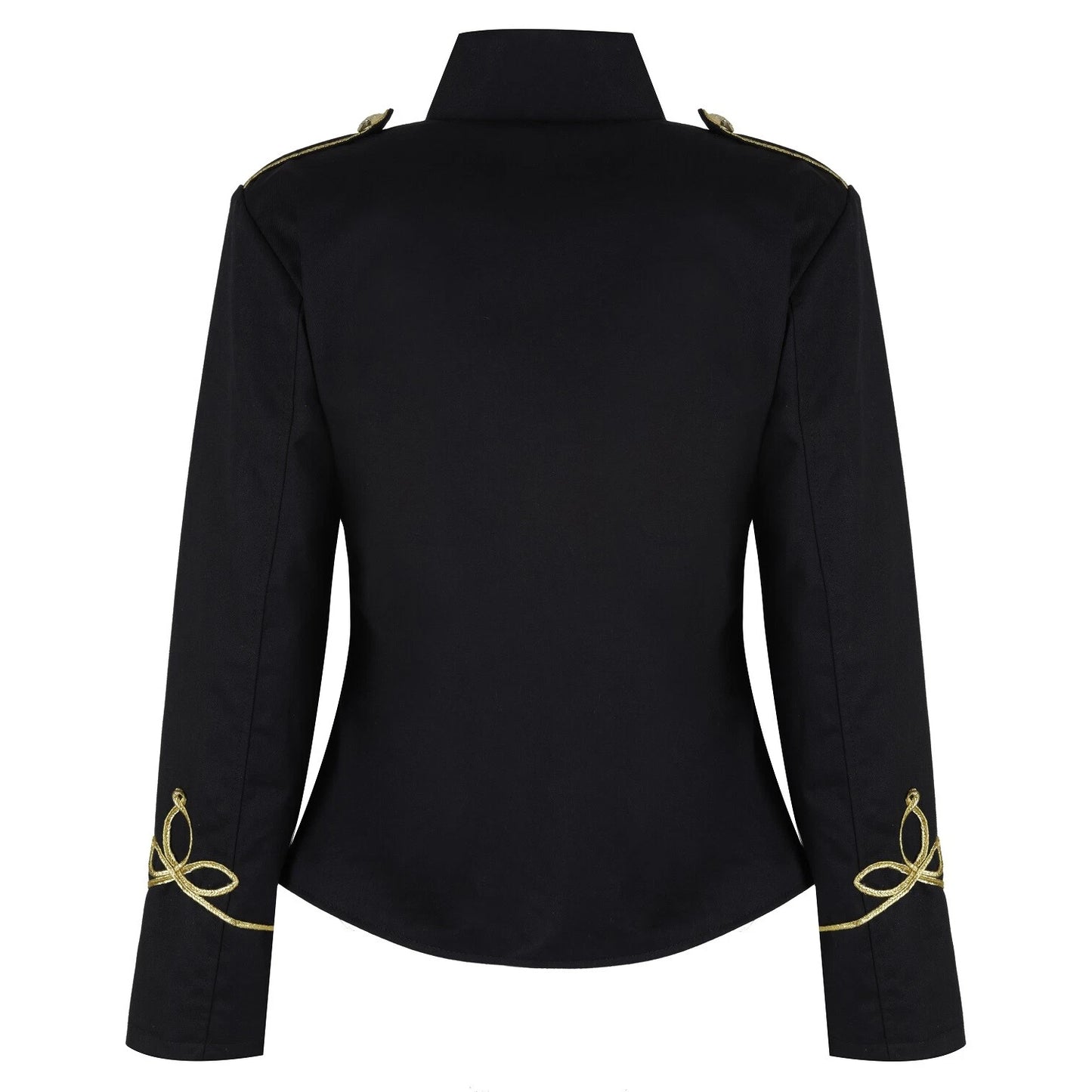 Women's Emo Punk Goth Napoleon Military Drummer Parade Jacket Black Gold
