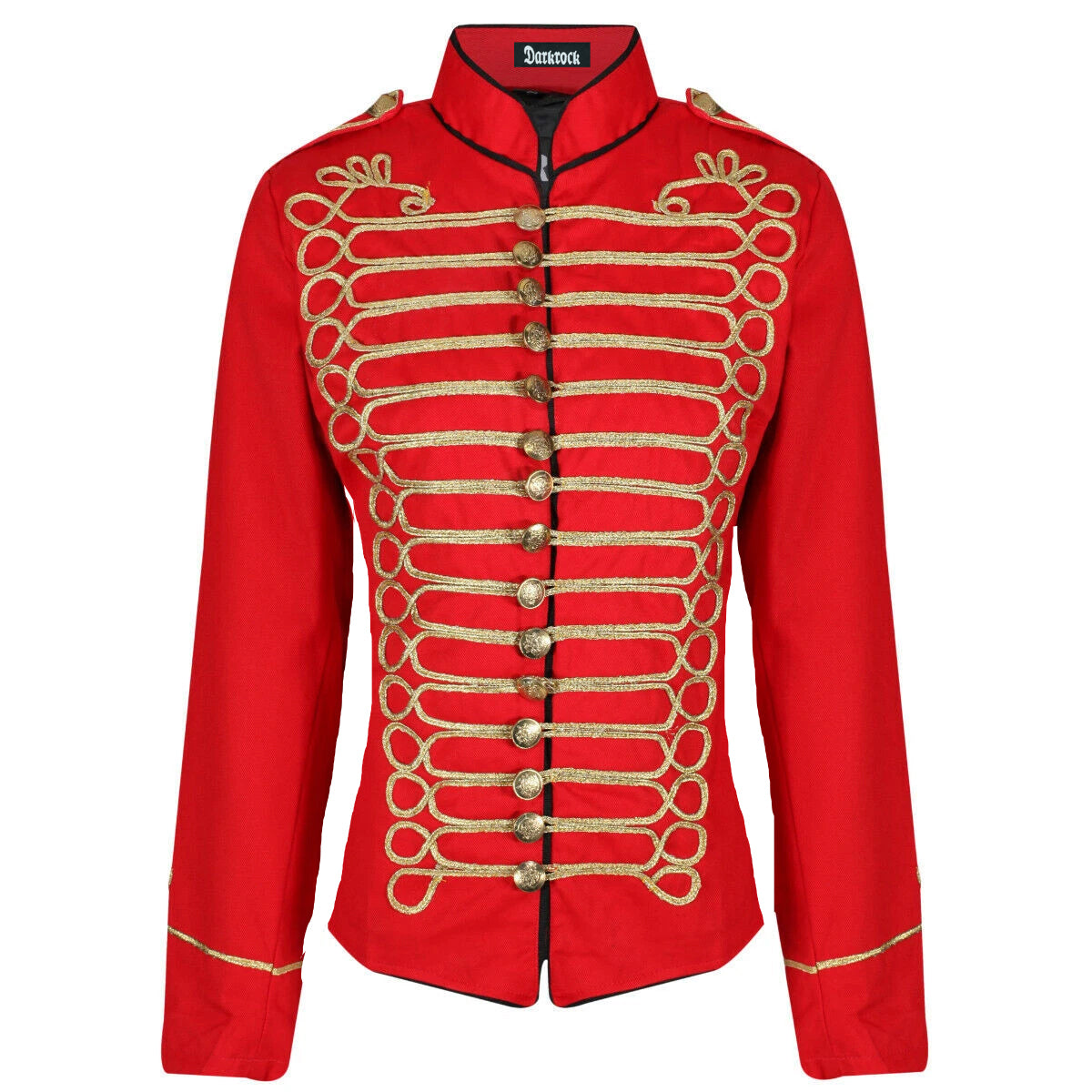 Women's Emo Punk Goth Napoleon Military Drummer Parade Jacket Red Gold