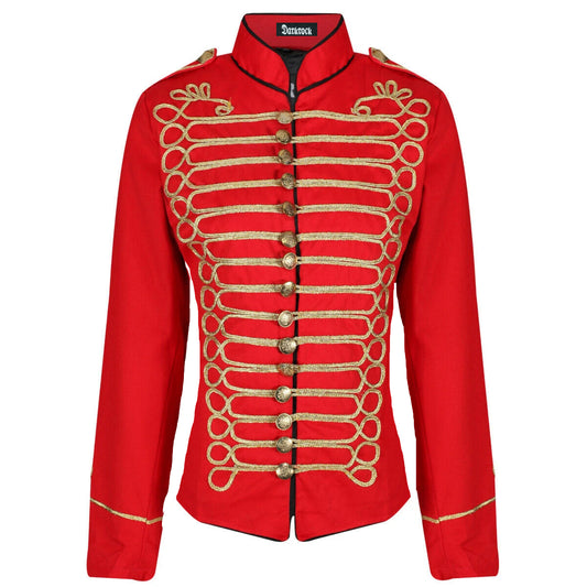 Women's Emo Punk Goth Napoleon Military Drummer Parade Jacket Red Gold
