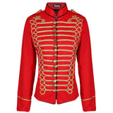 Women's Emo Punk Goth Napoleon Military Drummer Parade Jacket Red Gold