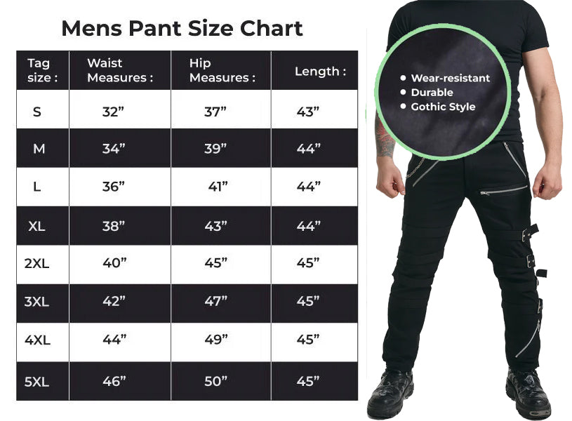 Men's Bondage Black Goth Punk Rock Morte Pants Buckle Chain Trouser Pants