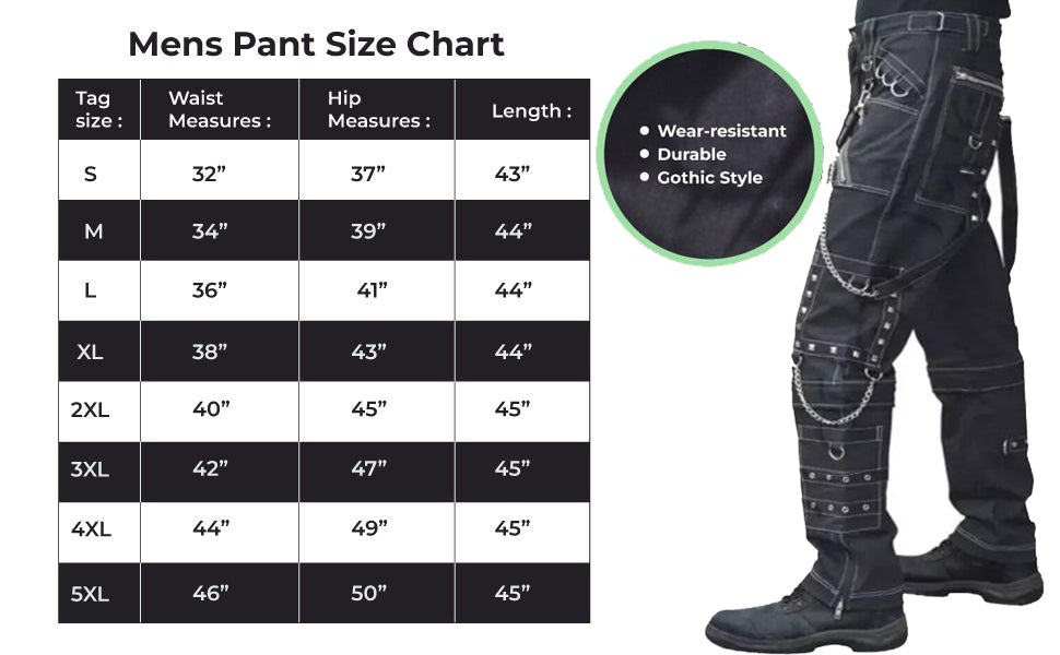 Men Gothic Black Pant Eyelets Cargo Bondage Trouser Punk Rock Pant