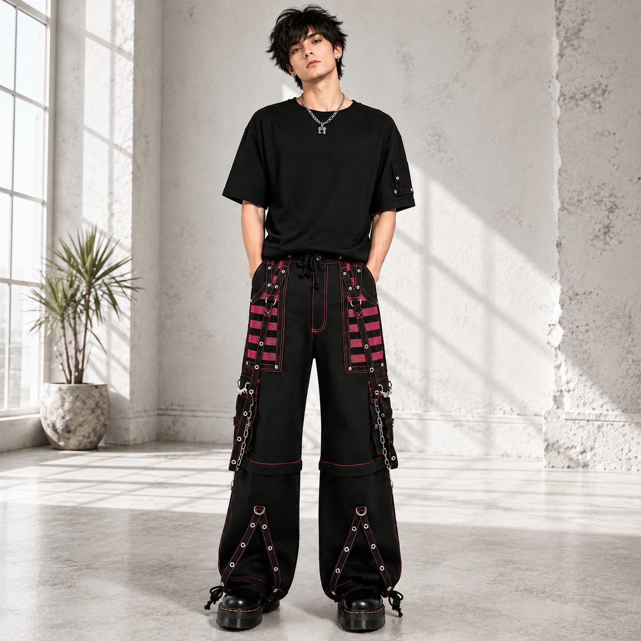 Gothic Extreme Bondage Skater Gothic Punk Rocker Cyber Goth Steampunk Biker Pant