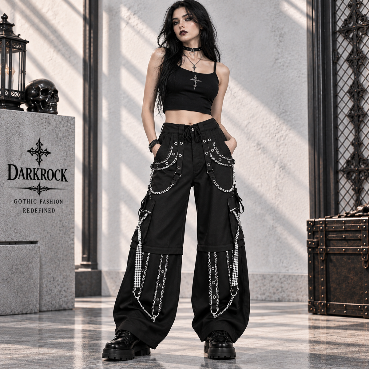 Gothic Men's Peep Dark Street Pant White