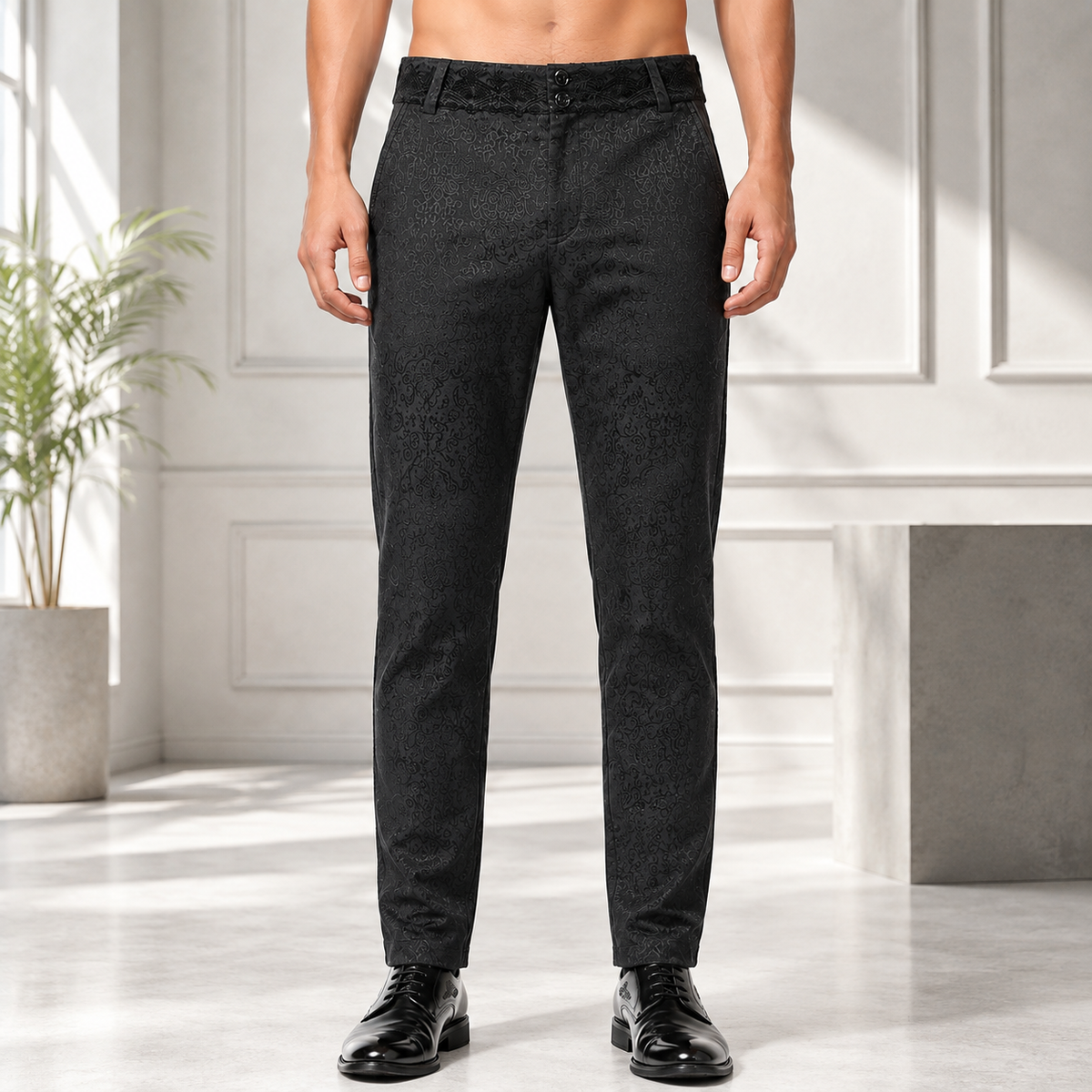 Men's Black Brocade Gothic Regency Dress Pants /Brocade Pant