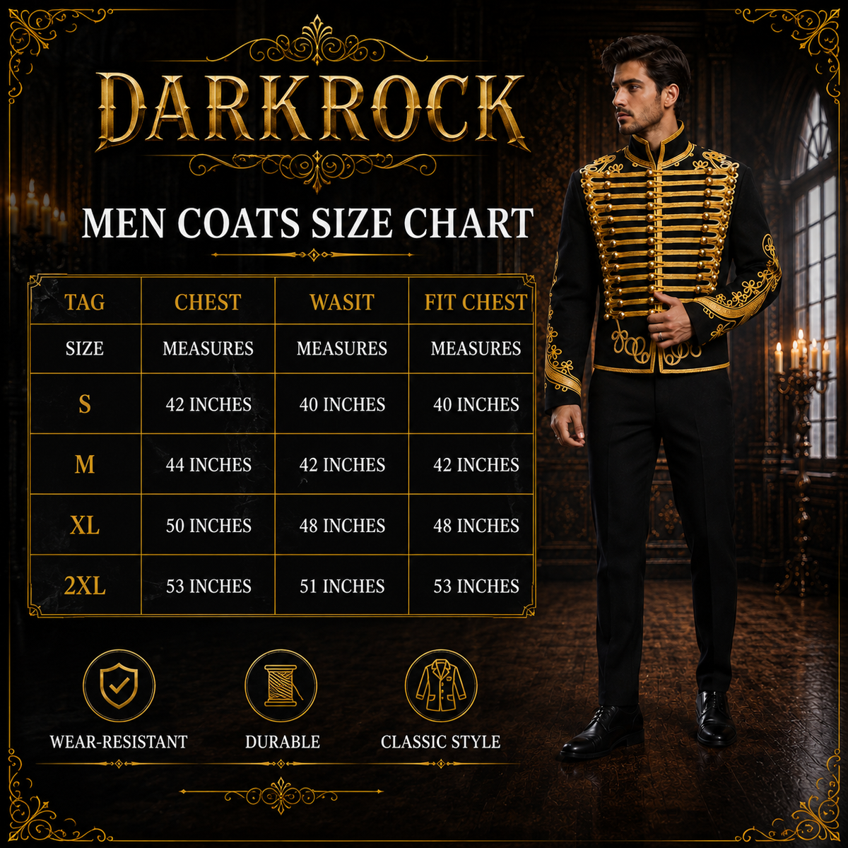 Men’s Adam Luxe Military Drummer Jacket – Black Parade Hussar Style