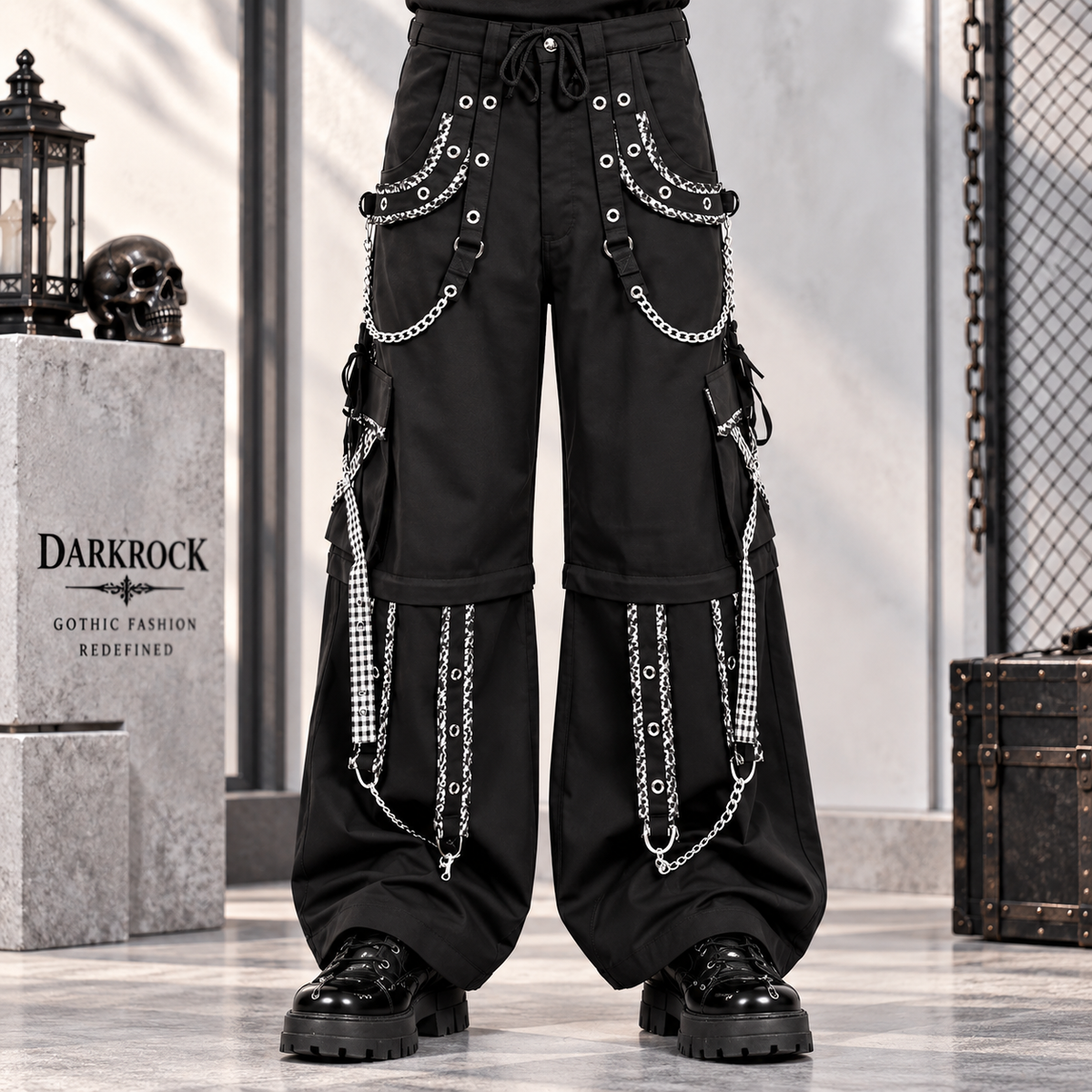 Gothic Men's Peep Dark Street Pant White