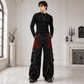 Gothic Extreme Bondage Skater Red & Black Punk Rocker Cyber Steampunk Biker Pant