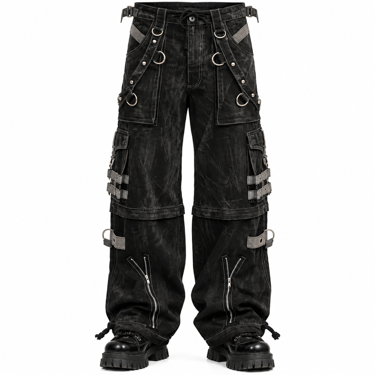 Gothic Black & Amp Grey Overdyed Zip Off Pants