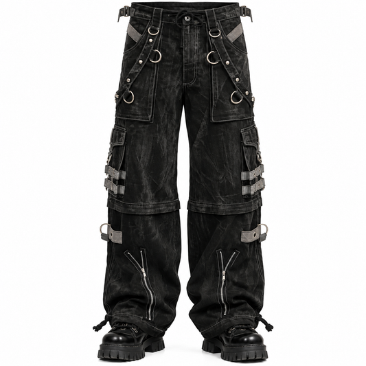 Gothic Black & Amp Grey Overdyed Zip Off Pants