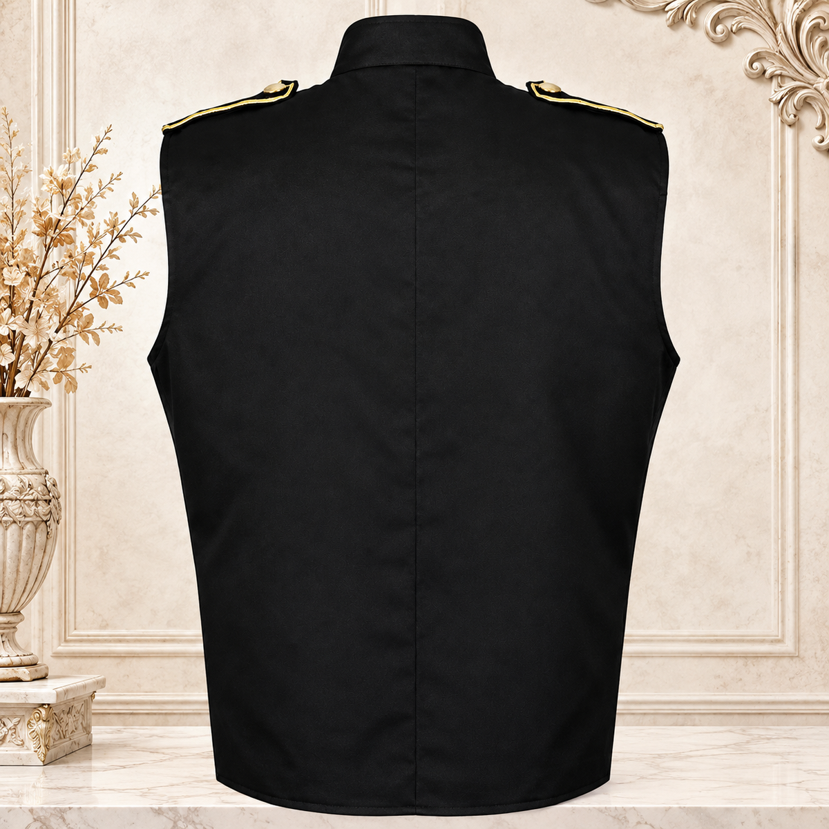 Prime Quality Handmade Men's Military Hussar Sleeveless Black Vest Black Gold Jacket