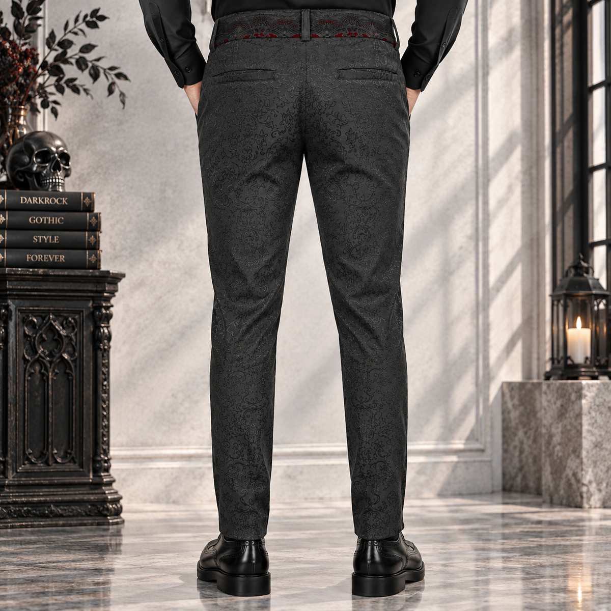 Gothic Men's Pants Trousers Black Brocade Maroon Velvet Steampunk VTG Vampire