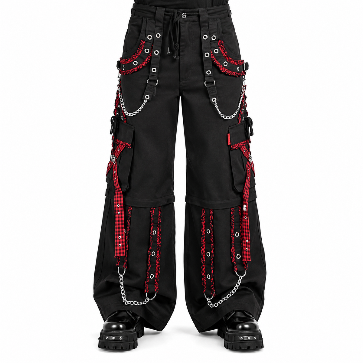 EXTREME BONDAGE GOTHIC PUNK ROCKER CYBER GOTH RED & BLACK STEAMPUNK BIKER PANTS