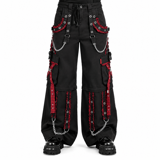 EXTREME BONDAGE GOTHIC PUNK ROCKER CYBER GOTH RED & BLACK STEAMPUNK BIKER PANTS
