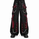 EXTREME BONDAGE GOTHIC PUNK ROCKER CYBER GOTH RED & BLACK STEAMPUNK BIKER PANTS