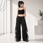 Gothic Bondage Cargo Rock Black Punk Buckle Zips Chain Strap Trousers Emo/ Pants