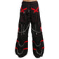 Gothic Bondage Black Skull Zip Off Pants Black &amp; Amp Red Alternative Punk Rock Emo Trouser Pant/Usa