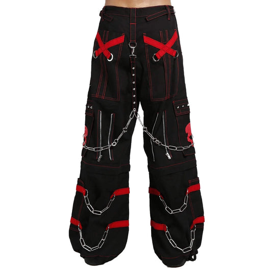 Gothic Bondage Black Skull Zip Off Pants Black &amp; Amp Red Alternative Punk Rock Emo Trouser Pant/Usa