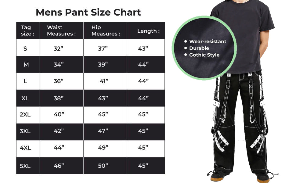 Mens Goth Punk Black White Bondage Pant Chain Techno Rock Punk Shorts Usa