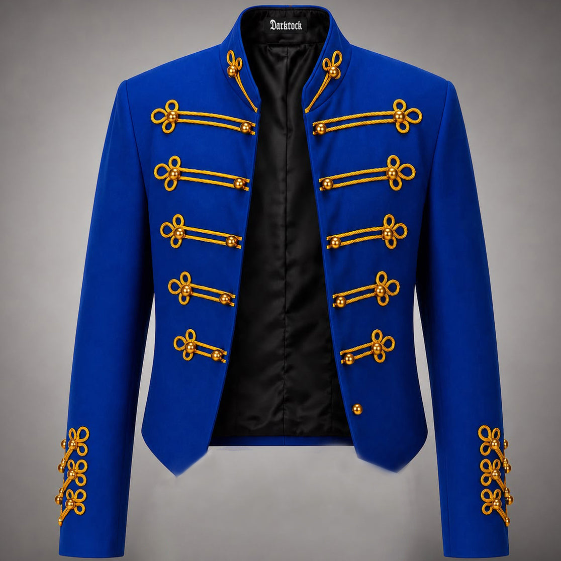 Men's Vintage Royal Blue Military Jacket Gold Braided Hussar Parade Jacket Victorian Gothic Steampunk Band Uniform Coat
