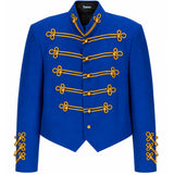 Men's Vintage Royal Blue Military Jacket Gold Braided Hussar Parade Jacket Victorian Gothic Steampunk Band Uniform Coat
