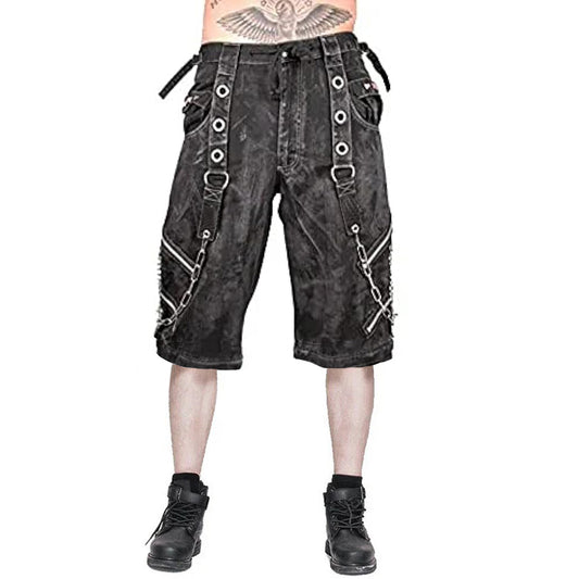 Prime Quality Bondage Gothic Wax Cotton Men's Cyber Rave Techno Punk Shorts Biker/USA