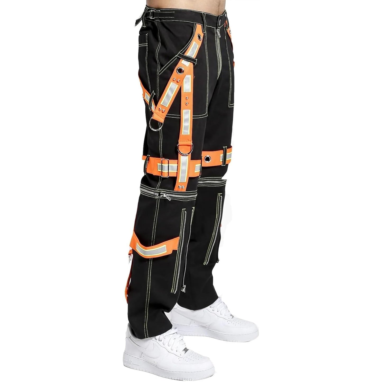 Men's Gothic Bondage Reflective Men Pant Alternative Punk Rock Emo Trouser Pant Shorts