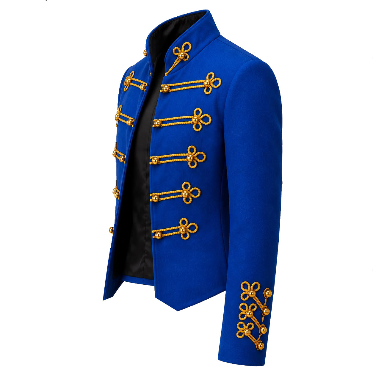 Men's Vintage Royal Blue Military Jacket Gold Braided Hussar Parade Jacket Victorian Gothic Steampunk Band Uniform Coat