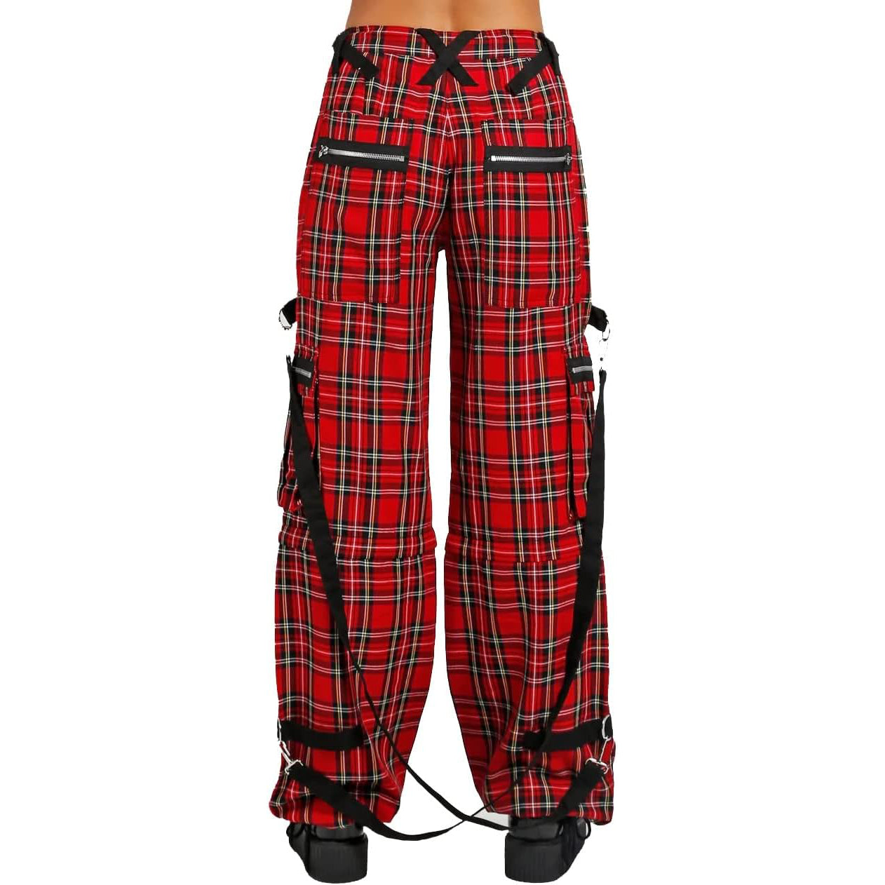 Gothic Bondage Red Plaid Men Pant Alternative Punk Rock Emo Trouser Pant Shorts