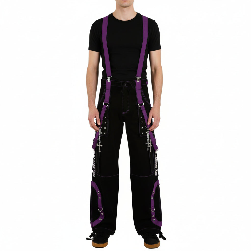 Men's Black Purple Bondage Gothic Cyber Chain Techno Rock Punk Trouser Pants Usa
