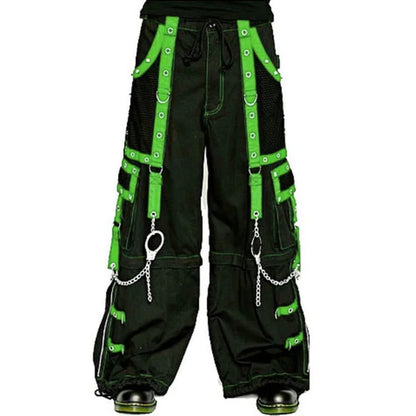 Gothic Men's Handmade Handcuff Green Bondage Cyber Chain Pant