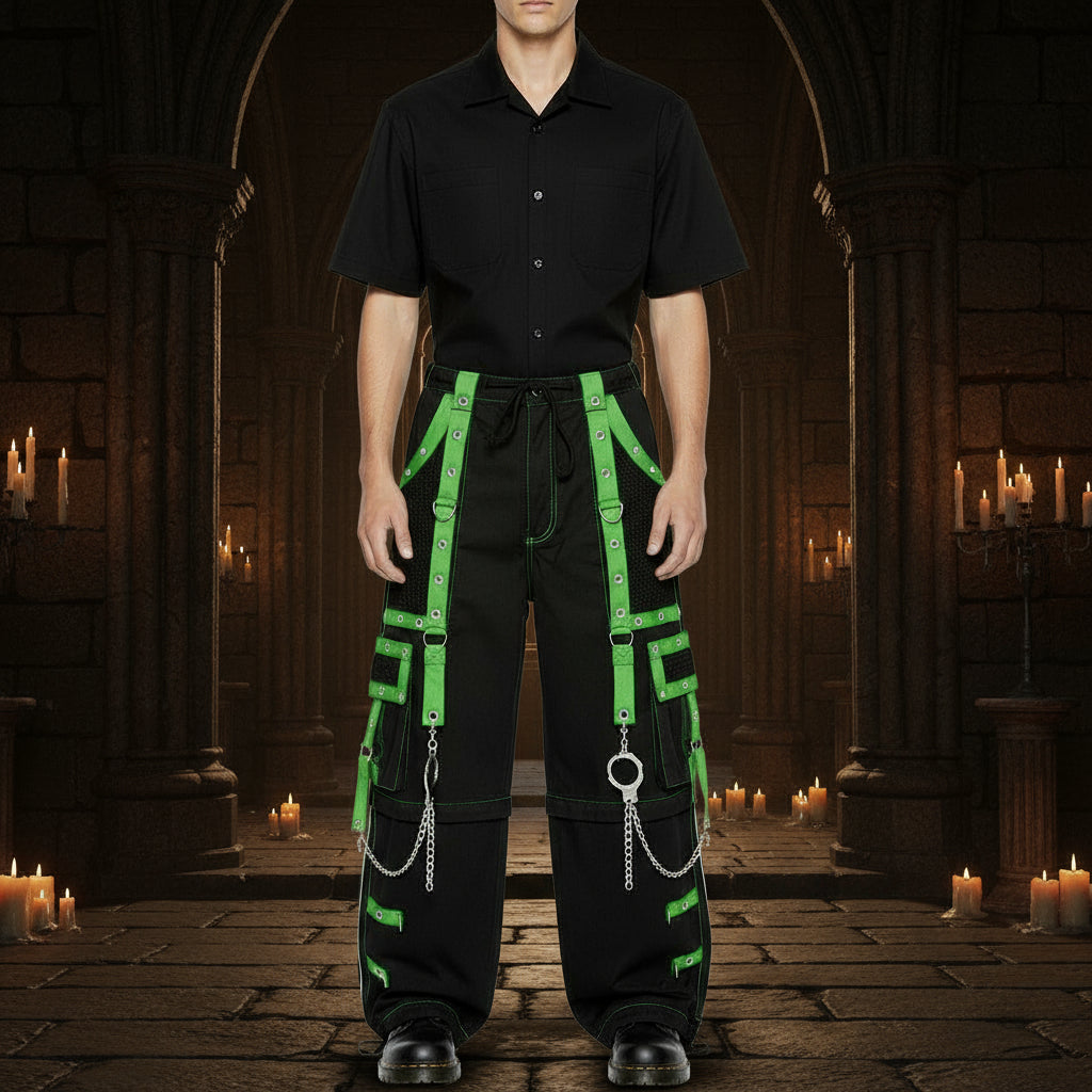 Gothic Men's Handmade Handcuff Green Bondage Cyber Chain Pant