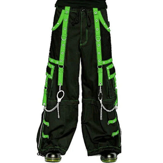 Gothic Men's Handmade Handcuff Green Bondage Cyber Chain Pant