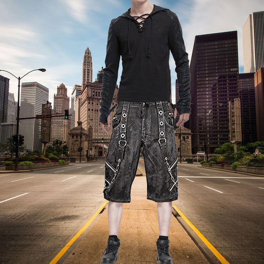 Prime Quality Bondage Gothic Wax Cotton Men's Cyber Rave Techno Punk Shorts Biker/USA