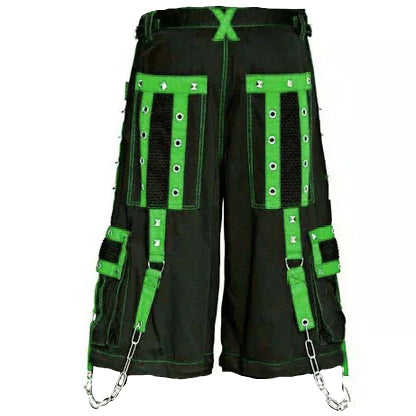 Gothic Men's Handmade Handcuff Green Bondage Cyber Chain Shorts