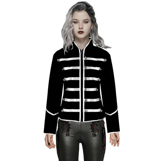 Prime Quality Handmade Women's Black Silver Parade Ladies Jacket Steampunk Military Punk Rock Gothic