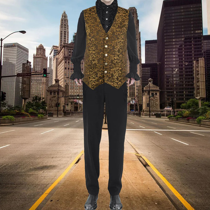 Premium Men's Designer Stylish Casual Brocade Gold Vest /Usa Sizes