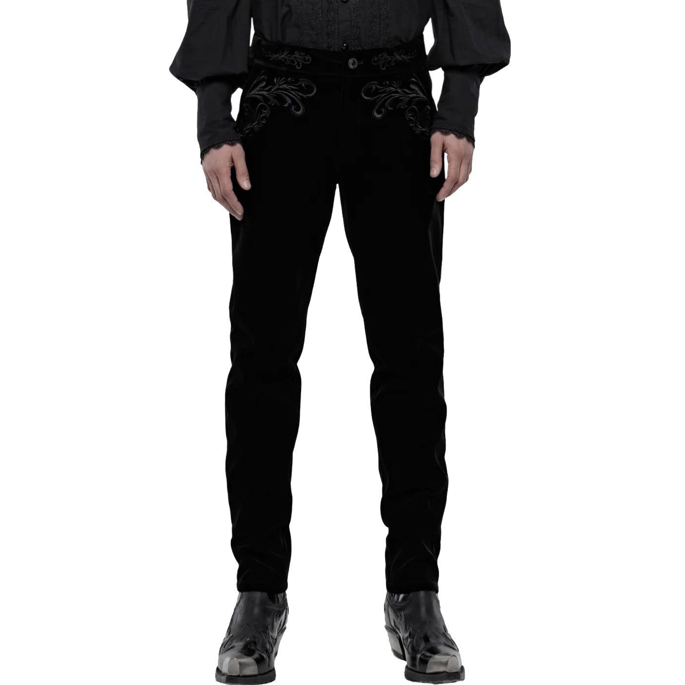 Men's Black Velvet Embroidery Gothic Regency Dress Pants /Velvet Pant