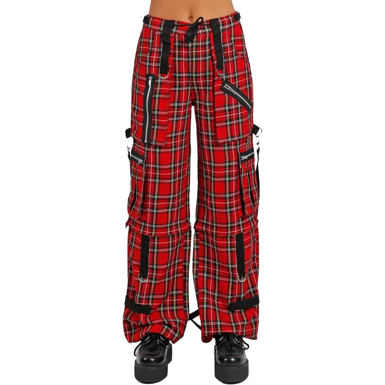 Gothic Bondage Red Plaid Men Pant Alternative Punk Rock Emo Trouser Pant Shorts