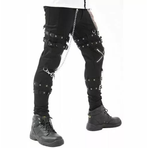 Gothic Bondage Rock Black Punk Buckle Zips Chain Strap Trousers Trip Pants Usa