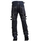 Prime Quality Handmade Gothic Pant White Threads Buckles Zips Chains Straps Cyber Punk Trousers Pants/USA
