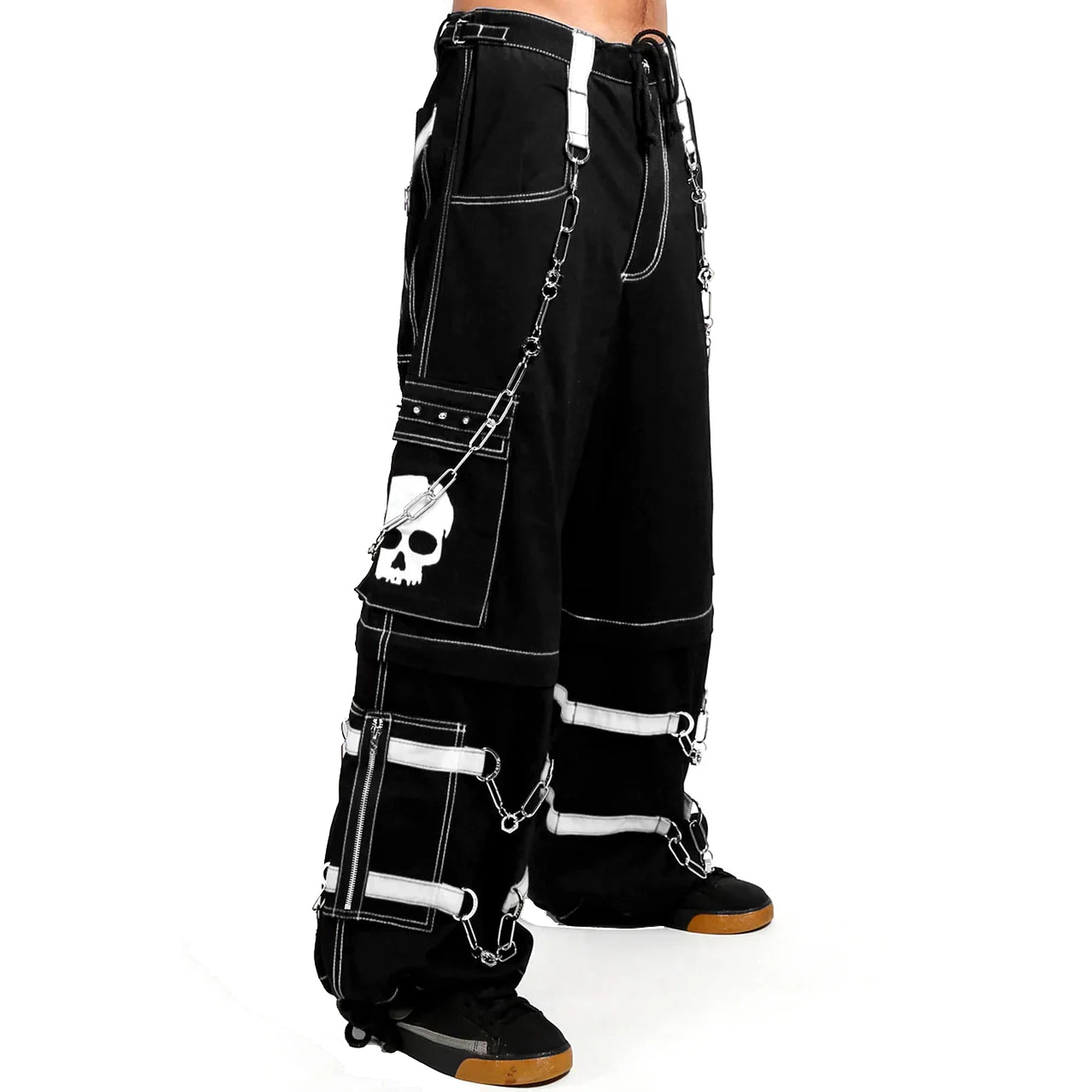 Gothic Bondage Black Skull Zip Off Pants Black &amp; Amp White Alternative Punk Rock Emo Trouser Pant Usa