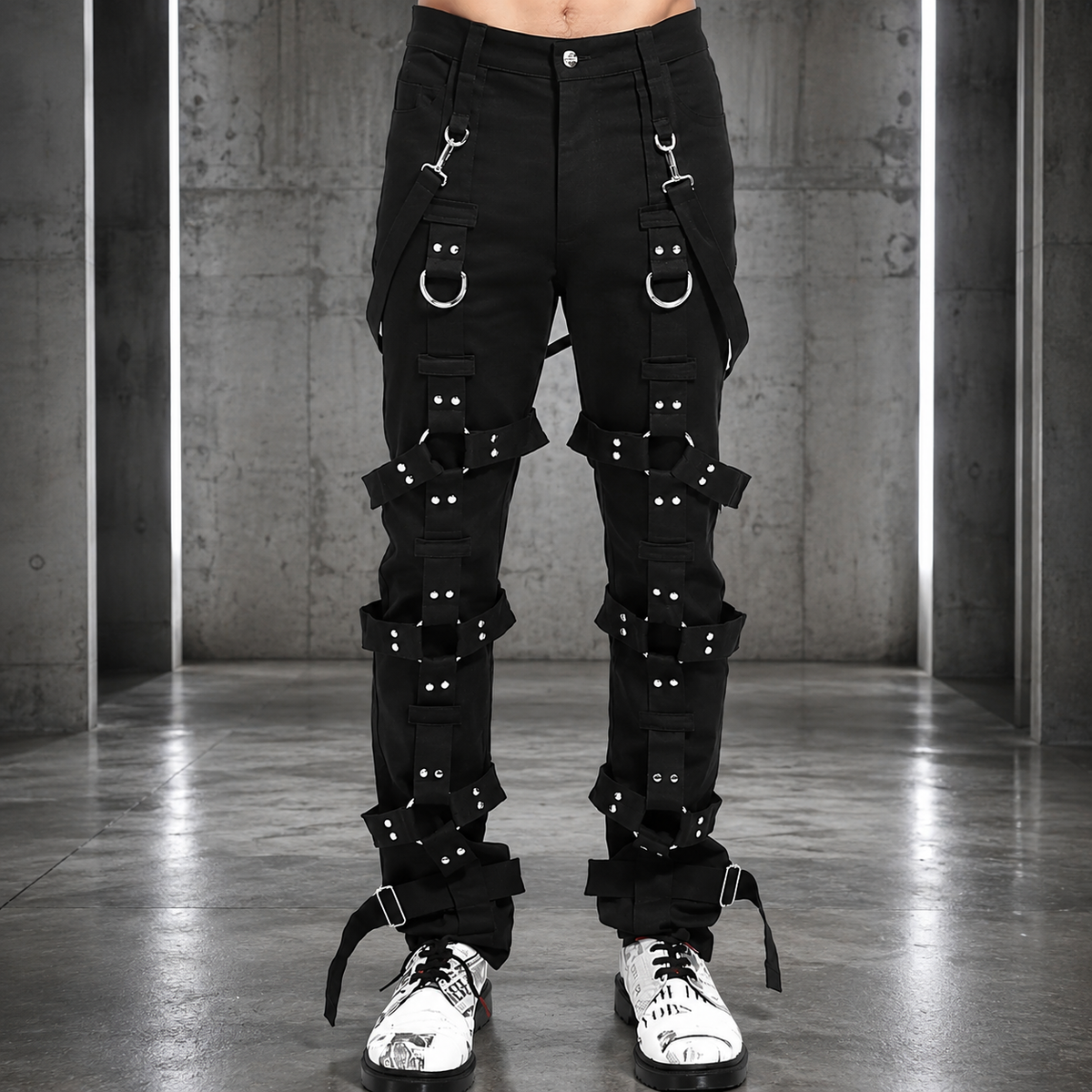Prime Quality Men Gothic Bondage Pant Alternative Punk Rock Emo Harness Pants Black/USA