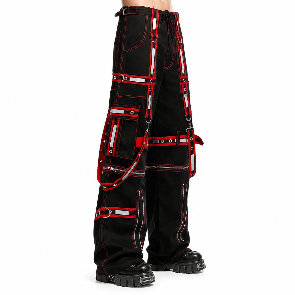 Men Extreme Bondage Gothic Electro Reflector Black/Red Pant/Shorts Usa