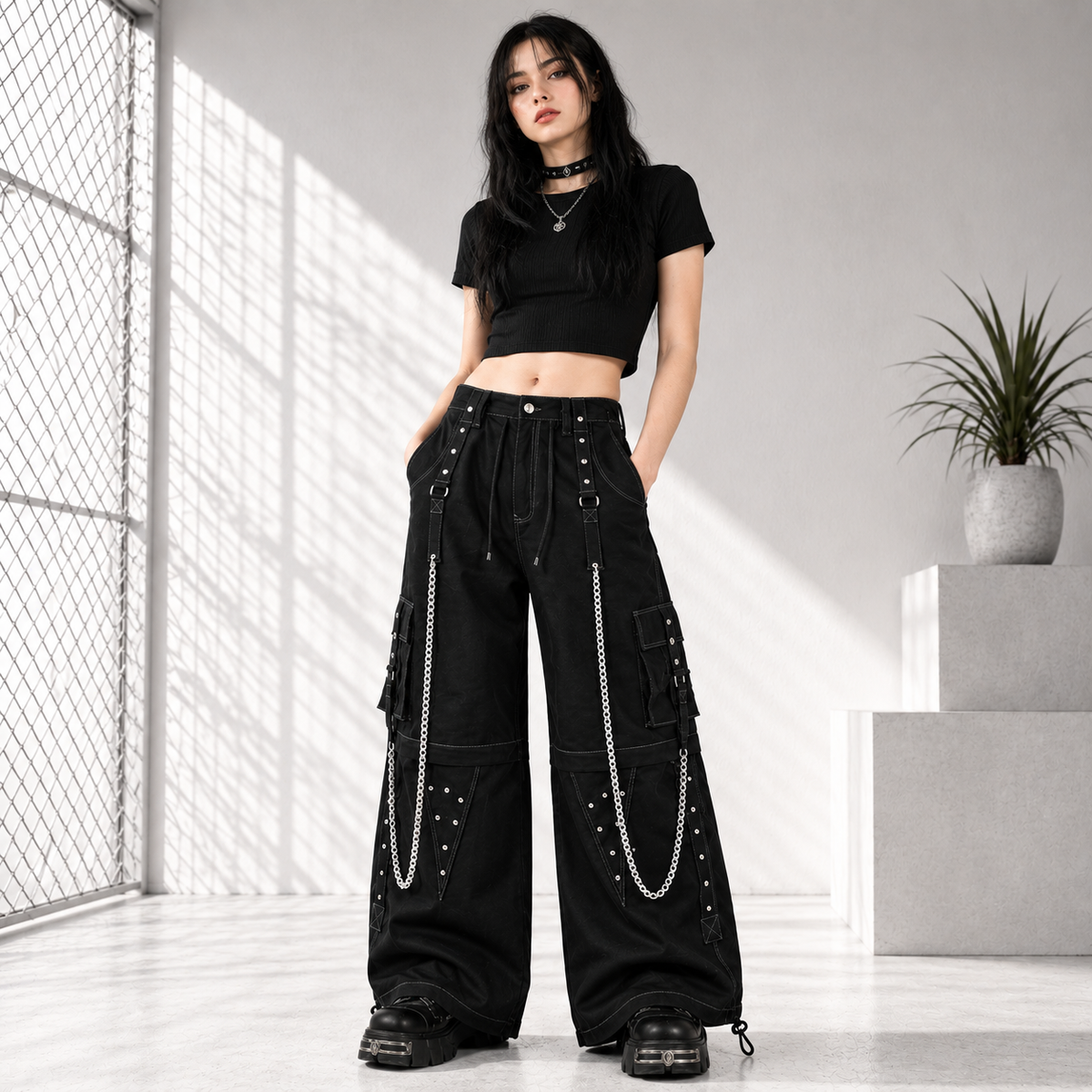 Gothic Men Gothic Cool Cyber Bondage Baggy Pants