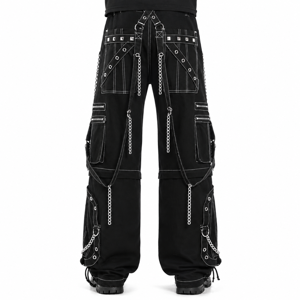 Prime Quality Gothic Men's Black Bondage Gothic Cyber Pant Chain Techno Rock Punk Shorts Trouser Pants USA